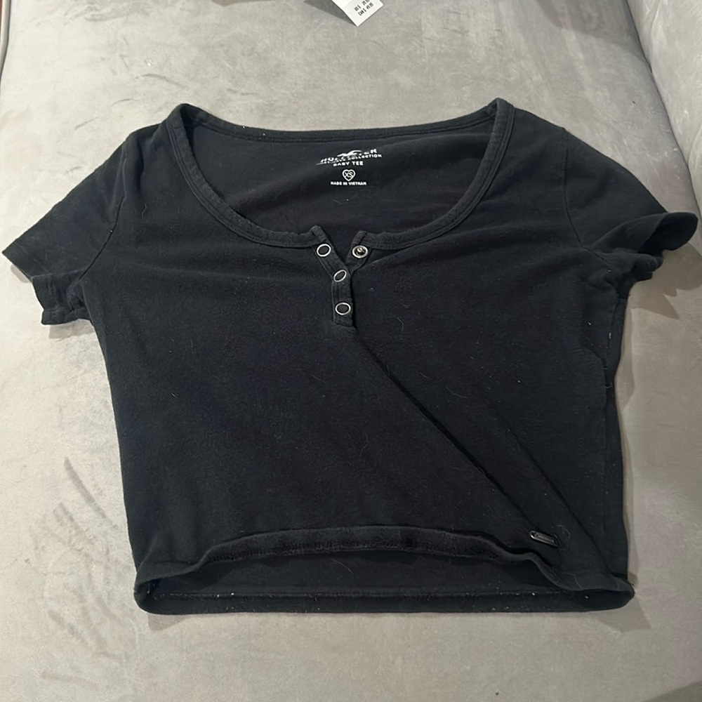 Hollister black button up crop top, size x small women’s